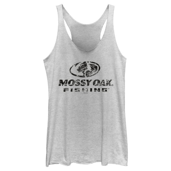 Women's Mossy Oak Black Water Fishing Logo Racerback Tank Top White Heather Medium