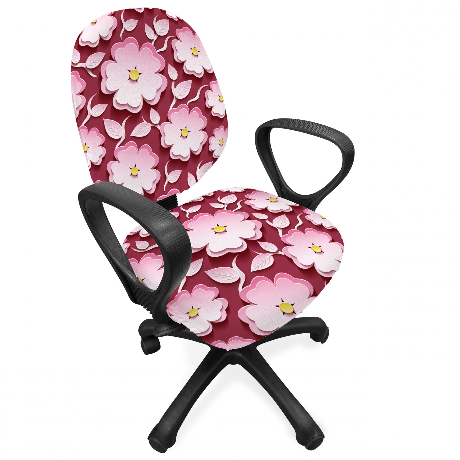 Floral Office Chair Slipcover, Macro Flower Petal of Japanese Cherry