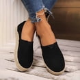 thumbnail image 3 of OOOUM Suede Loafers For Women Round Toe Slip On Platform Espadrille Loafers Woven Sole Casual Daily Shoes Black US:8, 3 of 8
