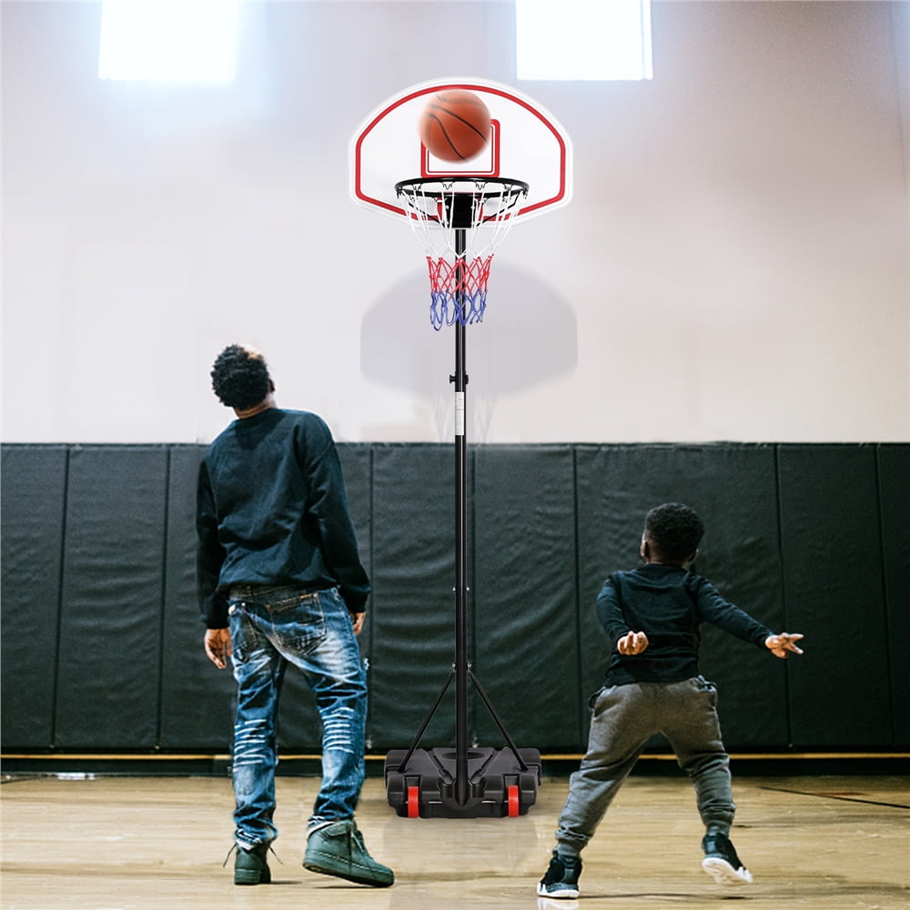 SmileMart 5.2-7ft Height Adjustable Basketball Hoop System for Outdoor, Black