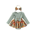 thumbnail image 2 of Elippeo Baby Girl Fall Outfit 3 6 12 18 24 Months Flower Print Ruffle Trim Long Sleeve Romper Dress Bow Headband 2 Piece Set, 2 of 10