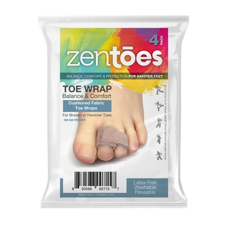 ZenToes Broken Toe Wraps 4 Pack Cushioned Bandages Hammer Toe Separator