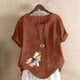 thumbnail image 1 of Xuyuer Womens Linen Tops 2026 Summer Short Sleeve Shirts Loose Crewneck Casual Boho Tops Vintage Embroidered Blouses Loose Short Sleeves, Fashion Blouses for Women, 1 of 5