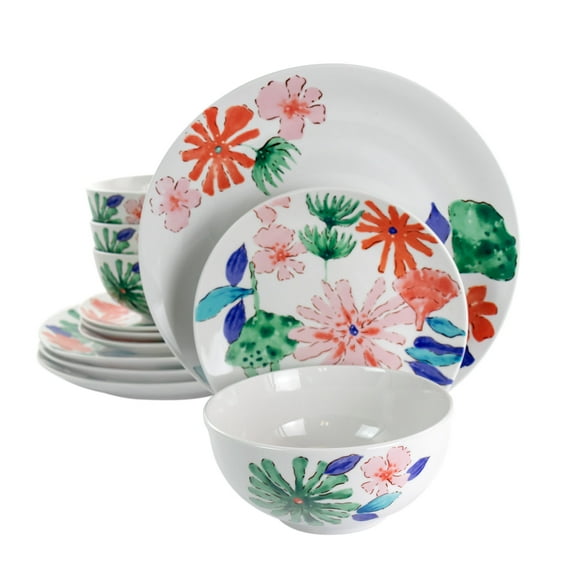 Gibson Home Dazzling Lily 12 Piece Ceramic Dinnerware Set