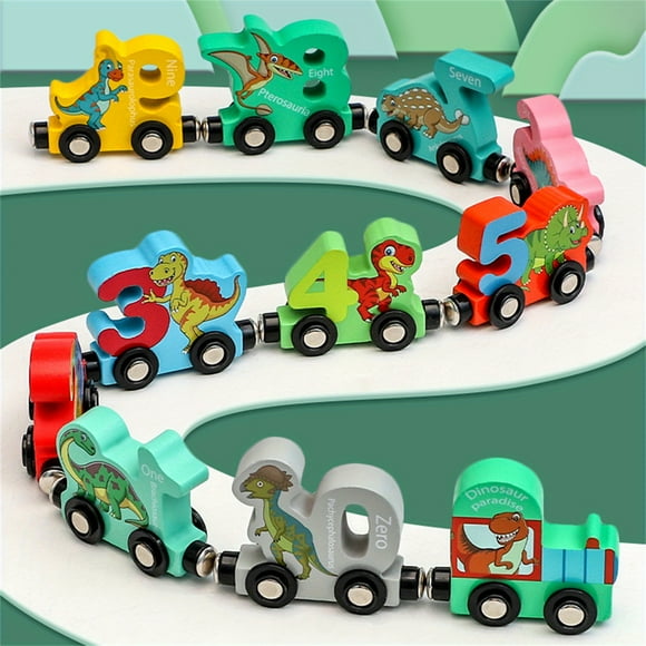 11/14pcs Dinosaur Train Toys With Number, Wooden Train Set Magnetic Train Car For Kids, Montessori Educational Toys Wooden Train Cars For Toddlers Birthday Model Trains Gift