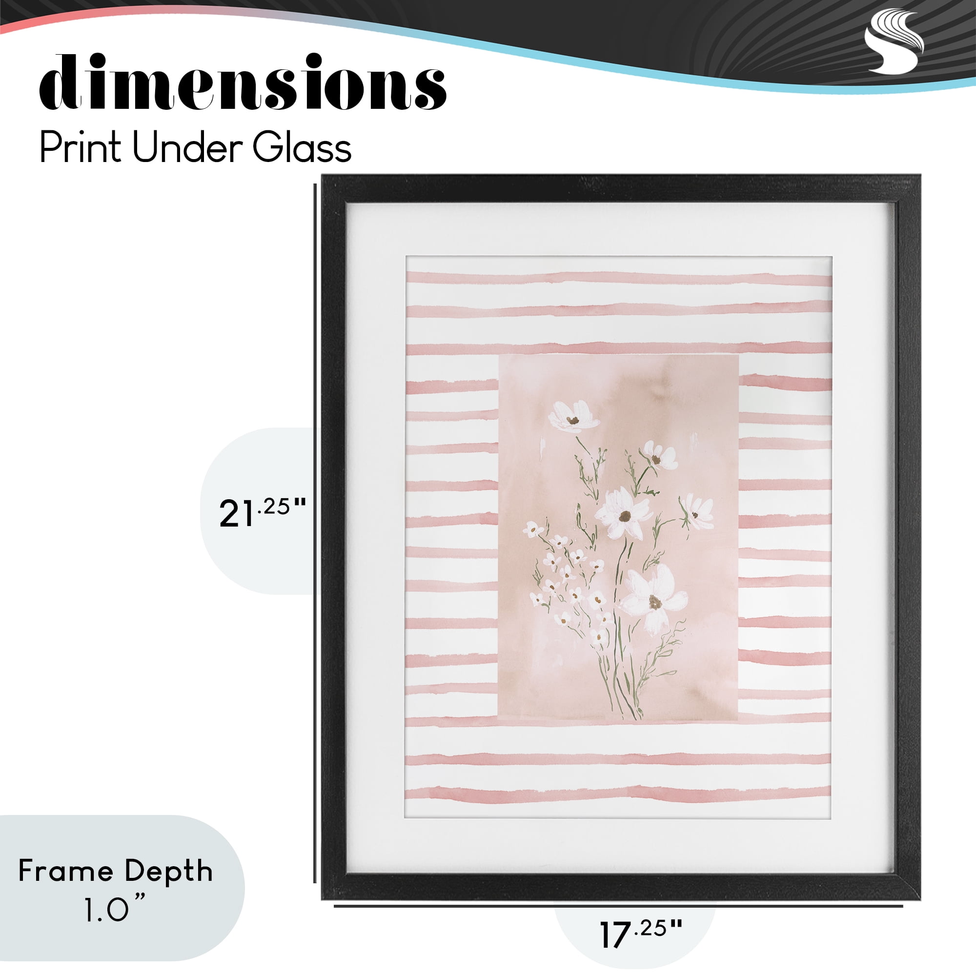 Stupell Industries White Cosmos on Pink Stripes Black Framed Print Under Glass, design by Lucille Price