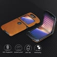 thumbnail image 6 of Compatible with Motorola Razr 5G (Razr 2nd Gen) 2020 Case, PU Leather Back Cover + Hard PC Protective Shell Slim Phone Case for Moto Razr 5G, Tan, 6 of 13