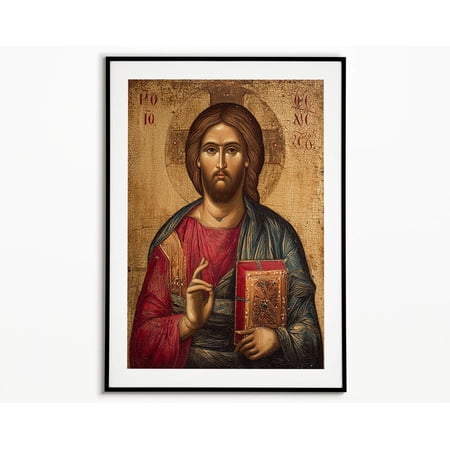 Jesus Christ Of Sinai Poster Greek Orthodox Art Icon Of Jesus Christ Byzantine Hanging Christian, Unframed Paper Poster 8x10in