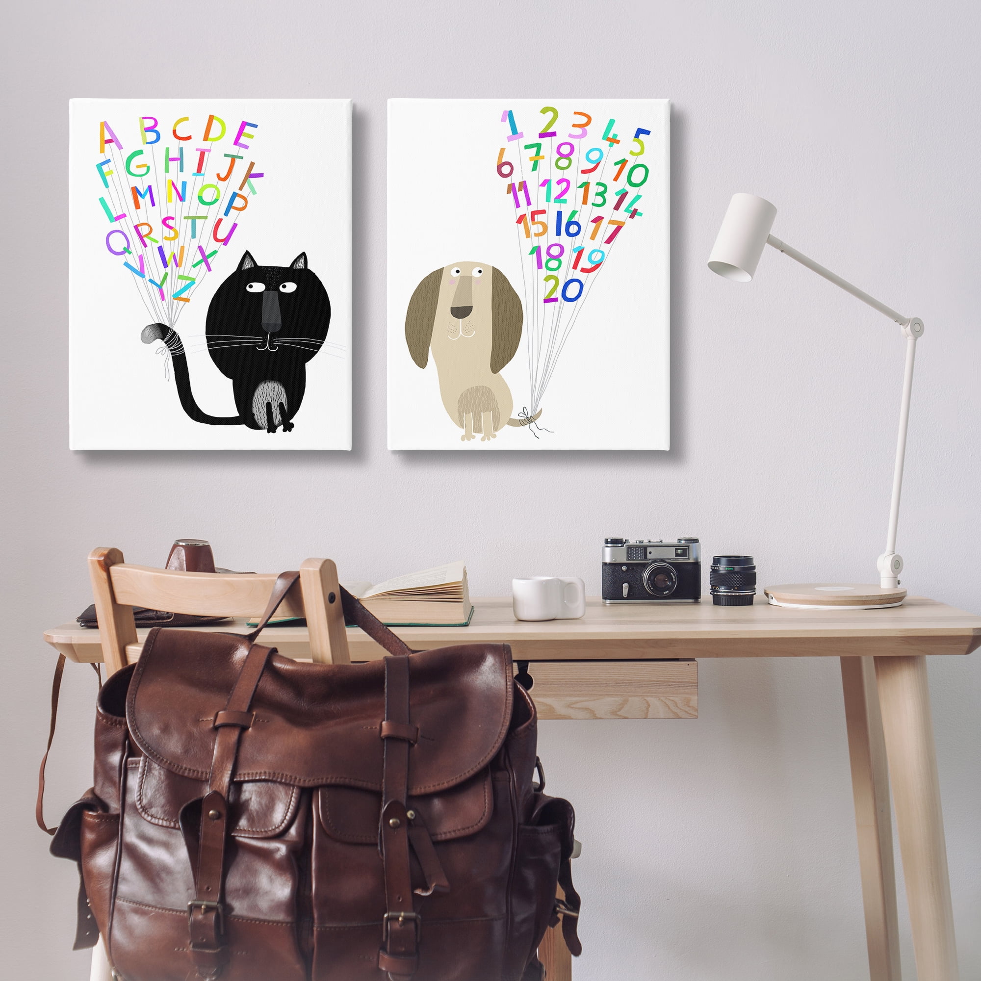 Stupell Industries Cat Dog Alphabet Numbers Education Painting Wrapped Canvas Art Print Wall Art, 24 x 30, Set of 2