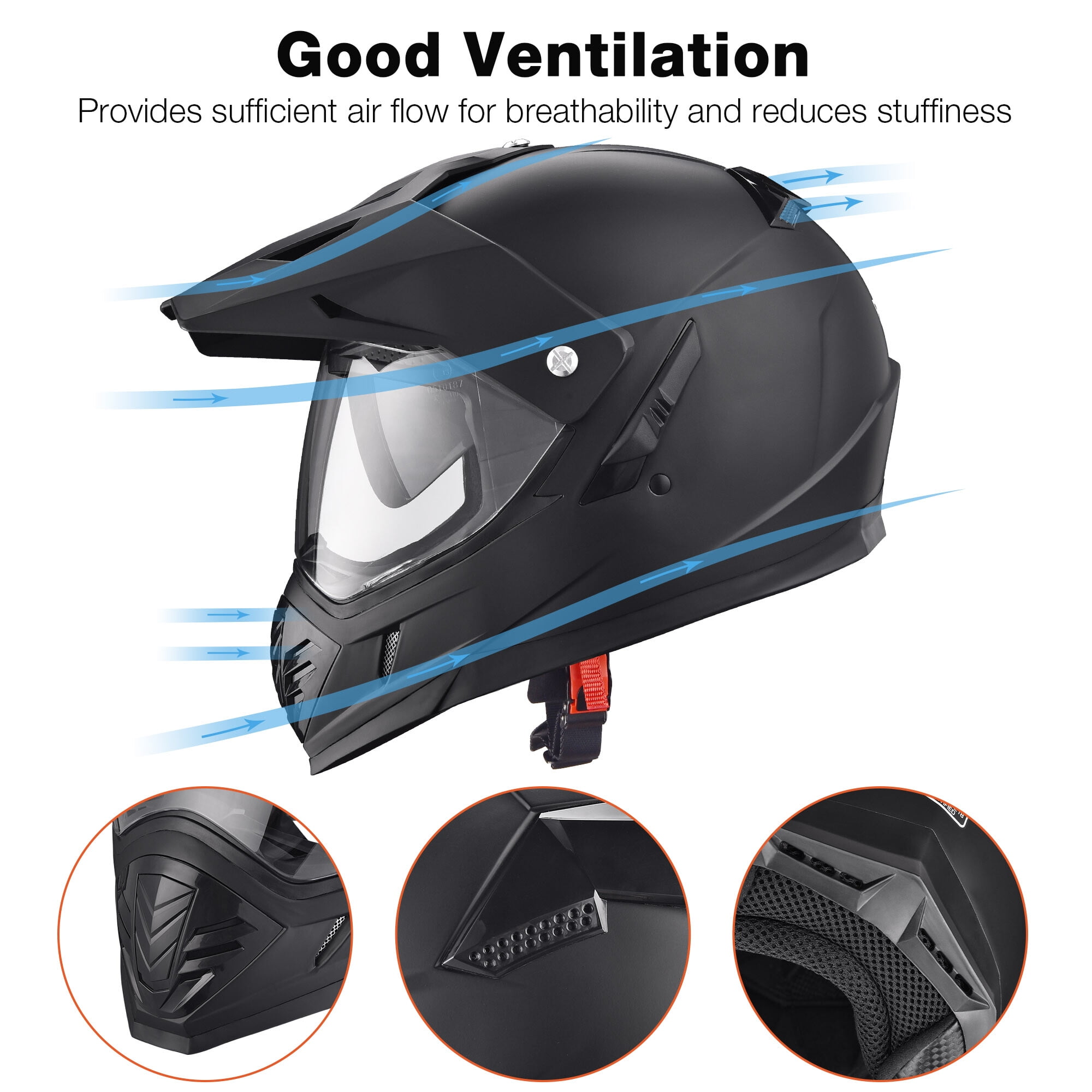 AHR Dual Sport Full Face Motorcycle Helmet Motocross Offroad Bike w/ Sun Visor