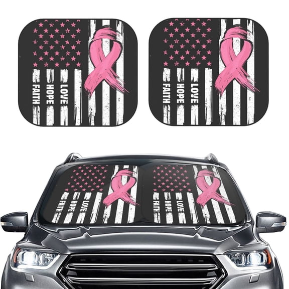 Picia Ribbon Breast Cancer Awareness 2 Piece Car Windshield Sun Shade Foldable | Foldable Sun Shield for Front Window Blocks UV Rays and Keeps Your Vehicle Cool-Small