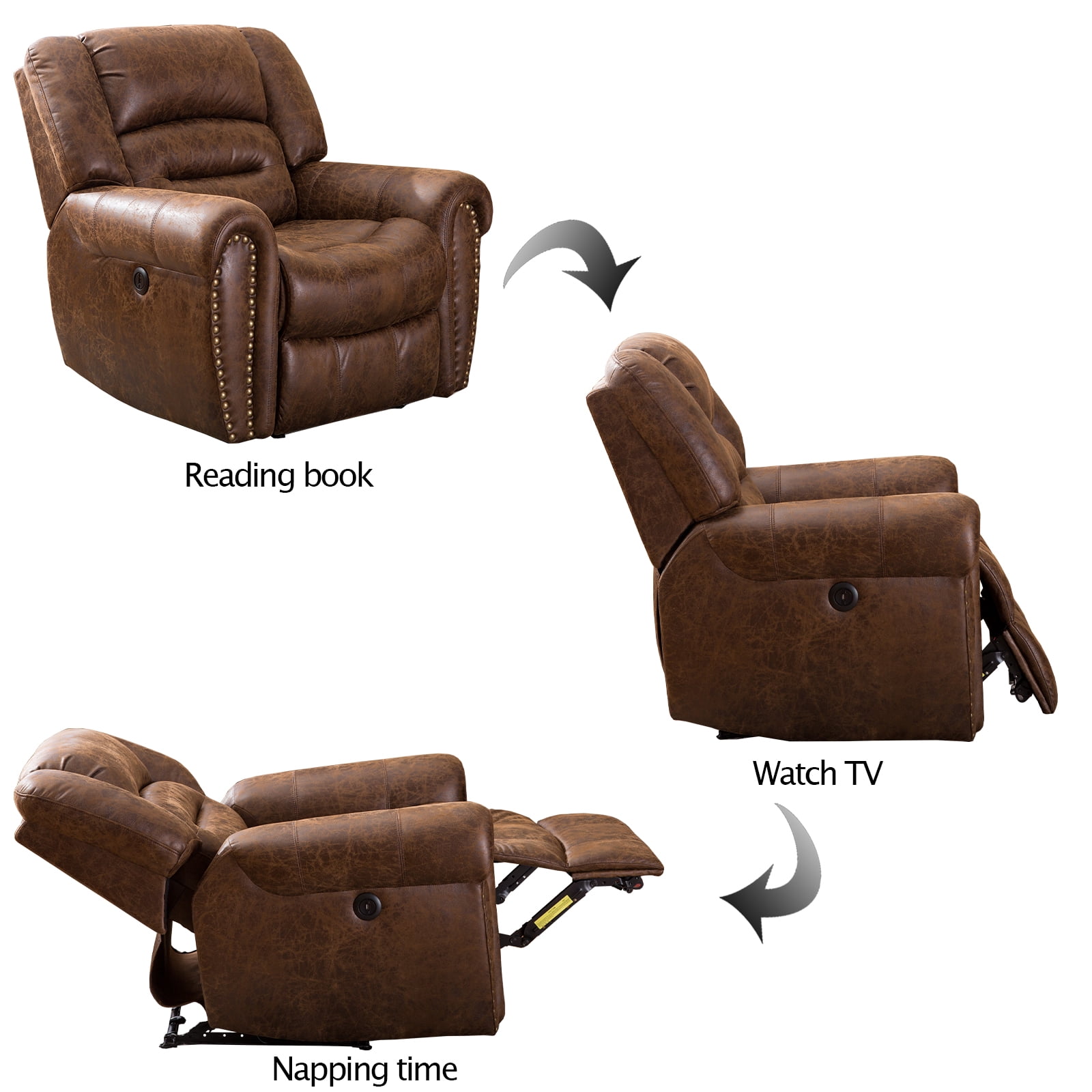 Bestier Leather Recliner Chair, Classic and Traditional Manual Recliner Chair with Comfortable Arms and Back Single Sofa for Living Room,Brown
