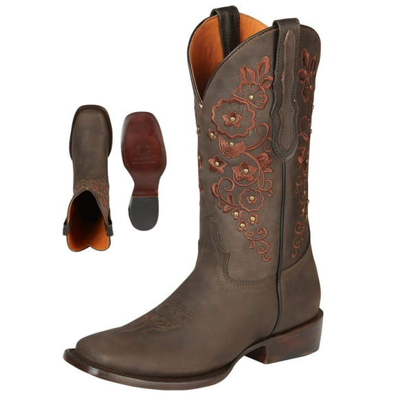 Women’s Genuine Leather Classic Western Rodeo Cowgirl Boots 'El General' Brown 44847