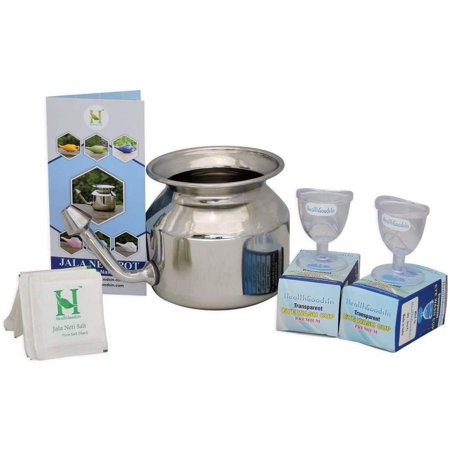 HealthGoodsIn - Stainless Steel Neti Pot with Set of 2 Eyewash Cups | Stainless Steel Neti Pot | 500ml Capacity