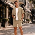 thumbnail image 4 of AZoiNM Men's Short Sleeve Shorts Suit Set Summer Two Button Notch Lapel Loose Fit, 4 of 18