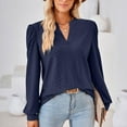 thumbnail image 4 of POIUYTR Long Sleeve Shirt for Women Casual V-Neck Loose Fit Tunic Blouse Fashion Solid Color Dressy Pullover Tops 2024 Fall Outfits, 4 of 5