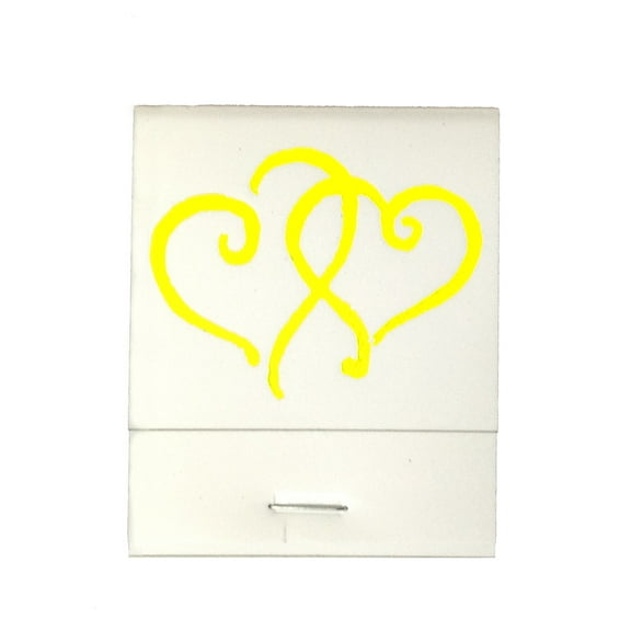50 White 20 Strike Matches with  Printed Hearts in Yellow Matchbooks for Wedding, Anniversary, Birthdays etc