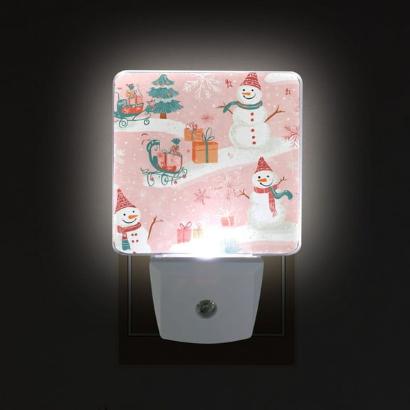 Yayeee LED Night Light for The Home Plug in With Light Sensors 2 Pack, Pink Christmas Snowman