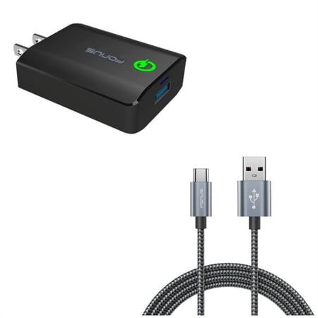 Power Cord Type-C 6ft USB Cable w USB Port Fast 18W Home Charger L4V for Alcatel 3V (2019) - ASUS ROG Phone 2 - BLU G9 Pro - BOLD N1 - Coolpad Legacy S - Google Pixel 4 XL - LG G8X ThinQ