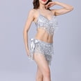 thumbnail image 2 of Sexlip Womens Belly Dance Costume Top And Skirt Set Sequin Design Sparkly Fabric Relaxed Silhouette for Themed Events Silver Free Size, 2 of 6