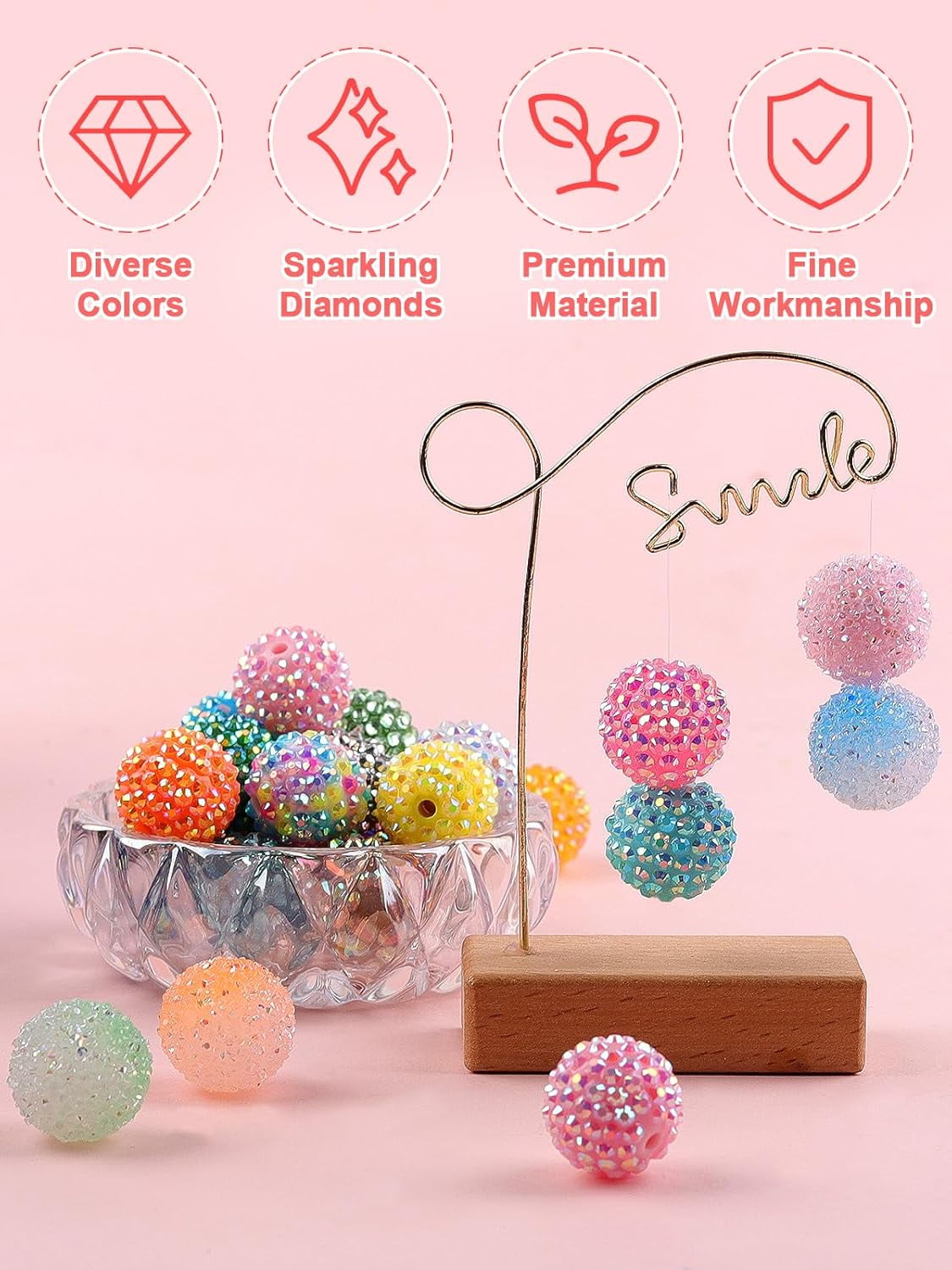 Kalolary 120PCS 20mm Multicolor Resin Rhinestone Pave Disco Ball Beads - Sparkly Round Crystal Bubblegum Beads for Jewelry Making & DIY Crafts