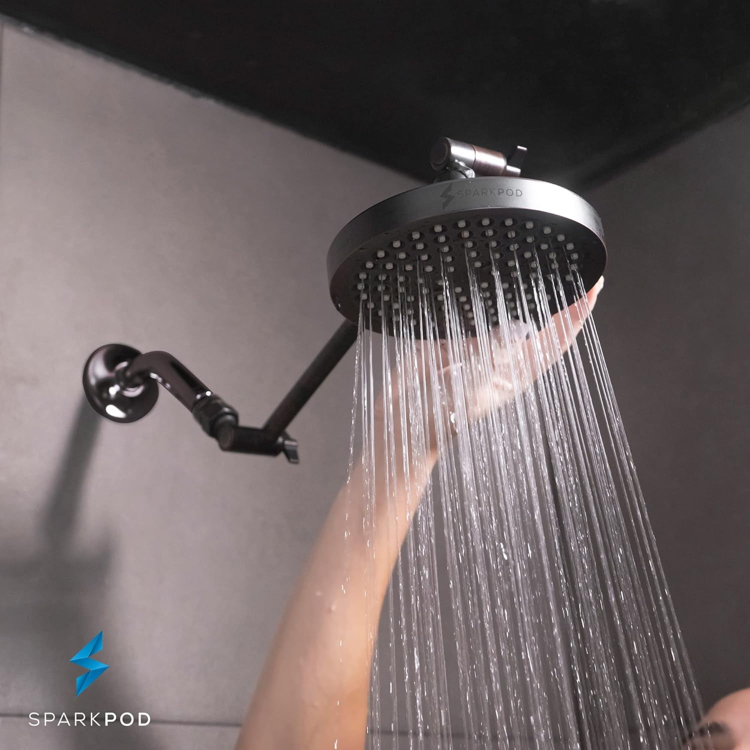 SparkPod High Pressure Rainfall Shower Head, Easy Install, Energy Saving (6 inch Round, Oil-Rubbed Bronze)