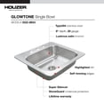 thumbnail image 2 of Houzer Glowtone 25 in Stainless Steel Topmount 3-hole Single Bowl 8 in Deep Kitchen Sink with Strainer - 2522-8BS3-C, 2 of 5