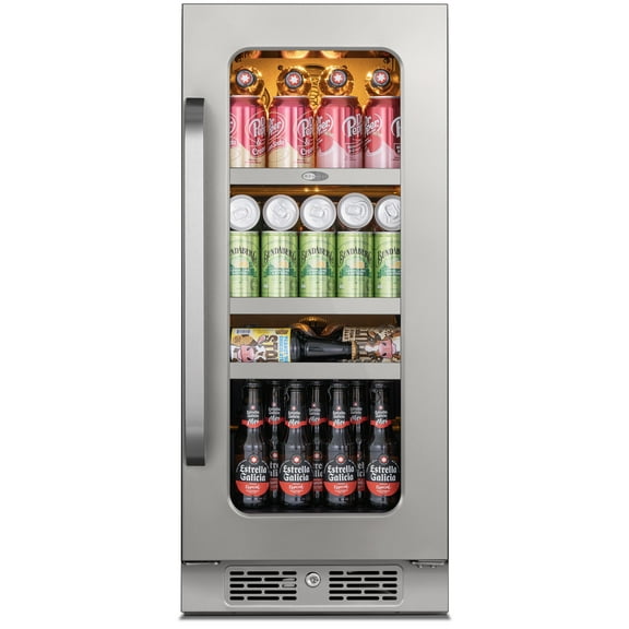 Whynter 15 Inch Beverage Refrigerator Cooler - 80 Can Mini Fridge with Glass Door for Soda Beer, 3 LED Compressor Fridge for Home Office Bar(3.0 cu.ft)