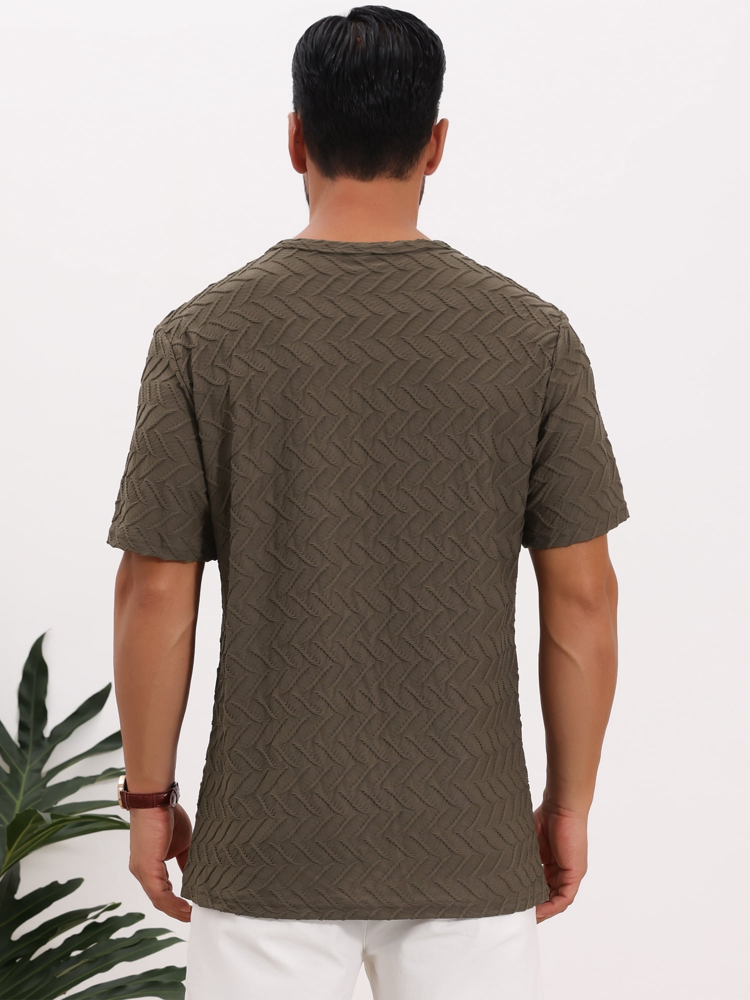 DARING DIVA Men's Knitted T-Shirts Short Sleeve Crew Neck Jacquard T-Shirt S Brown