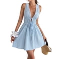thumbnail image 3 of Women'S Fresh Seaside Vacation Style Strappy Sleeveless Backless Striped Dress Summer Light Blue S, 3 of 10