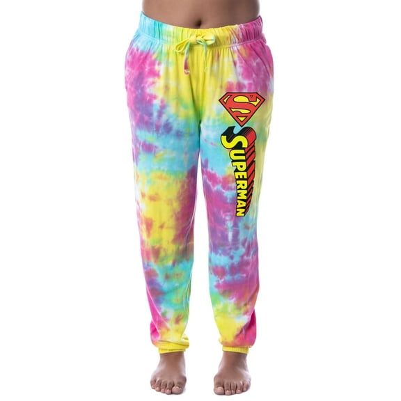 DC Comics Womens' Superman Logo 'S' Tie-Dye Jogger Sleep Pajama Pants