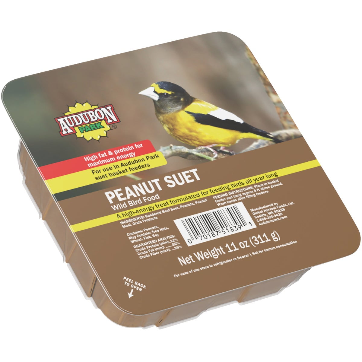 Global Harvest Foods Suet Peanut - All Pets, All Lifestages - 1 Count Pack Of 1, 11 Oz
