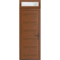 Front Exterior Prehung Metal-Plastic Door Frosted Glass | Manux 8111 Walnut | Top Sidelite Transom | Office Commercial and Residential Doors Entrance Patio Garage 36 x 94 (W36x80 14) Left-hand