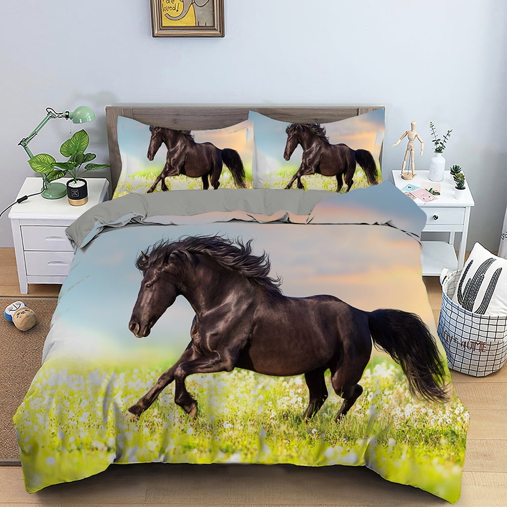 Animal Horse Kit 3D Digital Printing Bedding Three-piece Quilt Cover  Pillowcase Bedding 
