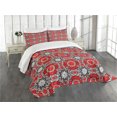 thumbnail image 3 of Ambesonne Mandala Quilted Bedspread Set 3 Pcs, Doodle Flowers Swirls Style, King Size, Orange White Black, 3 of 5