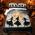 thumbnail image 2 of Erosebridal Spooky Dancing Witches Quilt King, Halloween Bat Moon King Coverlet Set for Boys Girls, Black Cream Tan, 3 Pieces 1 Bedspread and 2 Pillowcases, 2 of 7