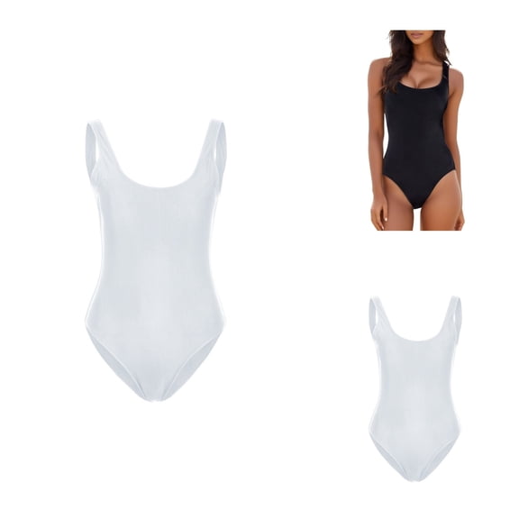 High Cut One Piece Swimsuit for Women, Low Back Scoop Neck Retro 80s Bathing Suit with Elastic Fit Tankini Style