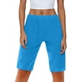 thumbnail image 4 of Ohufall Cotton Linen Shorts for Women Summer Relaxed Fit Breathable Beach Shorts with Pockets Fashion Casual Solid Elastic High Waist Side Split Short Pants, 4 of 6