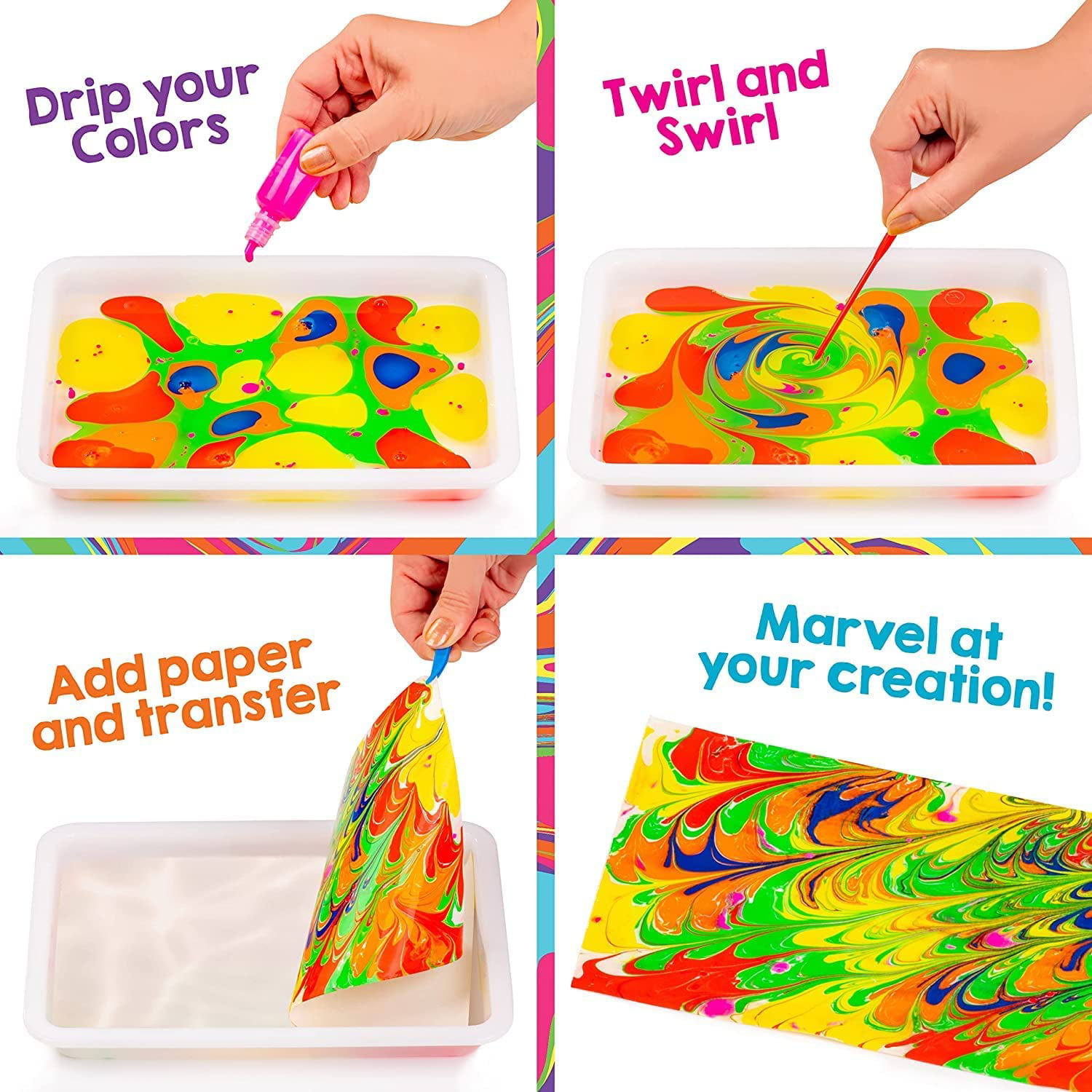 Original Stationery Rainbow Marbling Kit, Everything You Need in One Marble Painting Kit Kids to Make Marble Art and Craft Kids Will Love, Great Arts