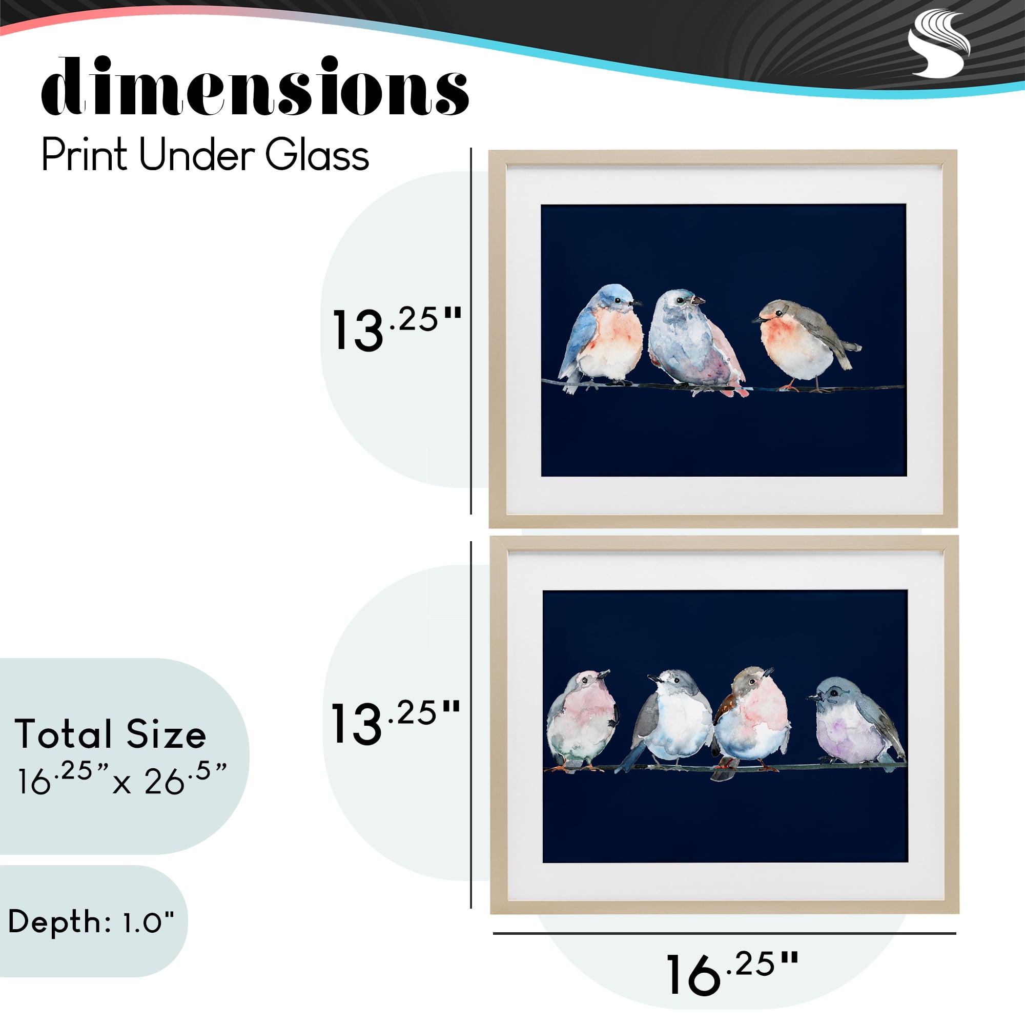 Stupell Industries Perched Navy Toned Birds 2 Piece Birch Framed Print Under Glass Set, design by Lorenzo Collective