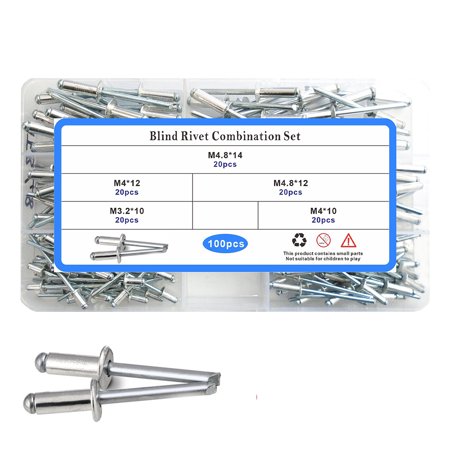 100 Pieces 5 Kinds Dome Head Blind Pieces 5 Rivet Assorted Kit M3.2 M4 ...
