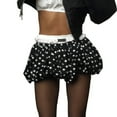 thumbnail image 3 of Black Polka Dot Skirt Lantern Sleeves Mini Splicing High Waist A-Line S, 3 of 6
