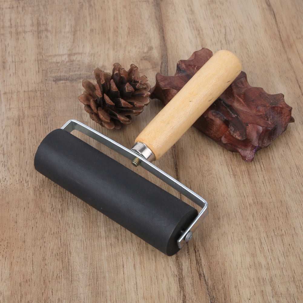 OTVIAP Rubber Roller, 11cm Artistic Ink Paint Roller With Wooden Handle For Craft Engraving Vinyl Block Printing Card Making Acrylic Paint