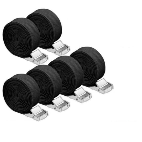 Flexible Lashing Straps, Heavy Duty Adjustable Tie Down With Cam Buckle For Cargo Securing, Black, 6PCS