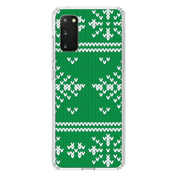DistinctInk Clear Shockproof Hybrid Case for Galaxy S20 ULTRA / 5G (6.9" Screen) - TPU Bumper, Acrylic Back, Tempered Glass Screen Protector - Green White Ugly Christmas Sweater - Christmas All Year