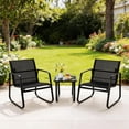 thumbnail image 4 of TINKLE WELL 3-Piece Outdoor Bistro Set, Textilene Patio Chairs with Wooden Armrests and Glass-Top Table for Porch, Lawn, Balcony, Black, 4 of 9