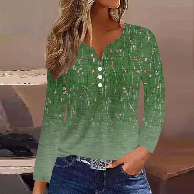 Jienlioq Hauts pour Femmes T-Shirt Décontracté à Manches Longues Col en V Ample