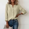 thumbnail image 5 of GUACER Womens Linen Long Sleeve Blouses Fashion Solid Button Down V Neck Loose Casual Spring Summer Outfits, 5 of 9