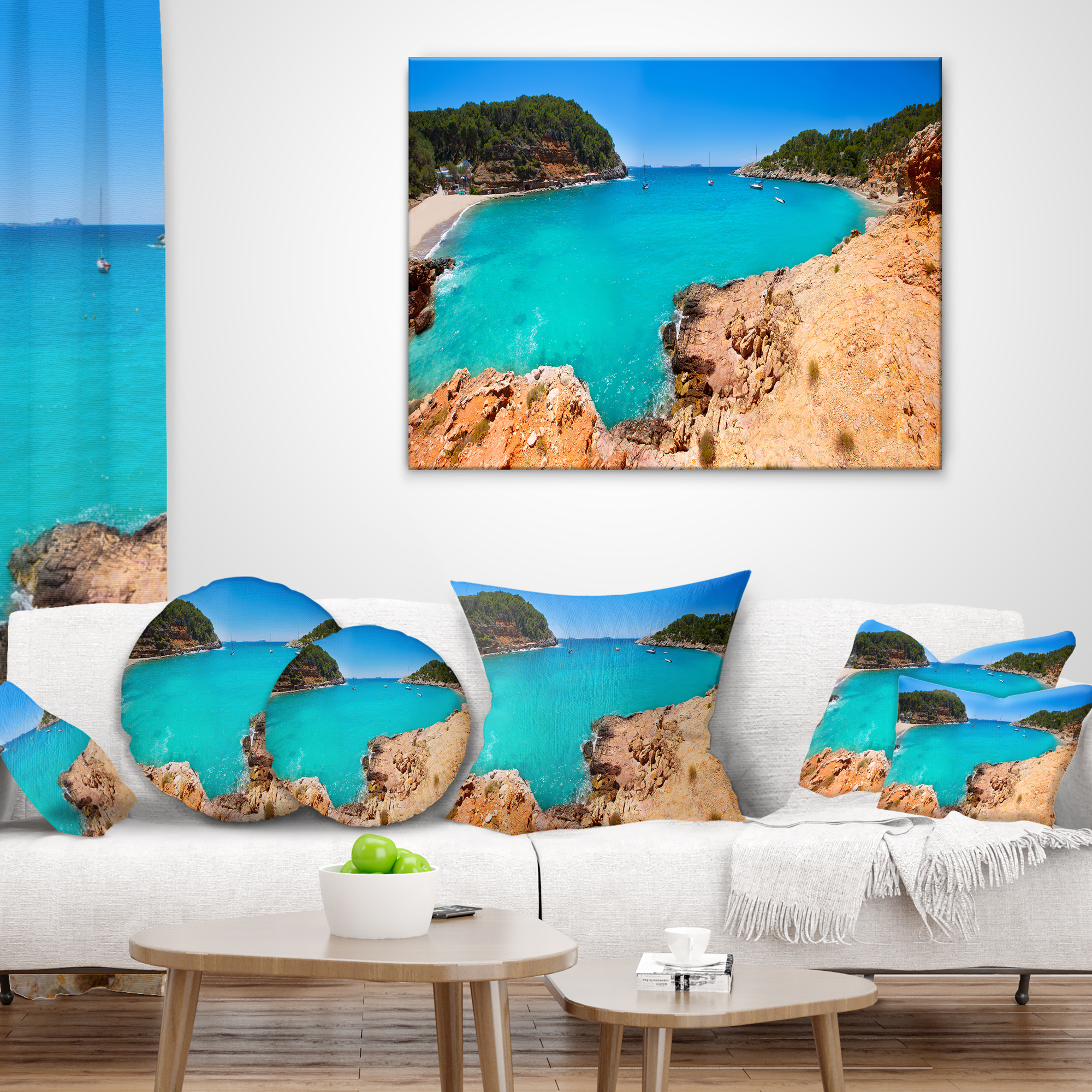 Designart Saladeta Ibiza in San Antonio - Modern Seascape Throw Pillow - 16x16