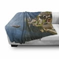 thumbnail image 2 of Landscape Soft Flannel Fleece Blanket, Hallstatt Lakeside Town of Traditional in Ship in the Morning Austrian Panorama, Cozy Plush for Indoor and Outdoor Use, 50" x 70", Multicolor, by Ambesonne, 2 of 5